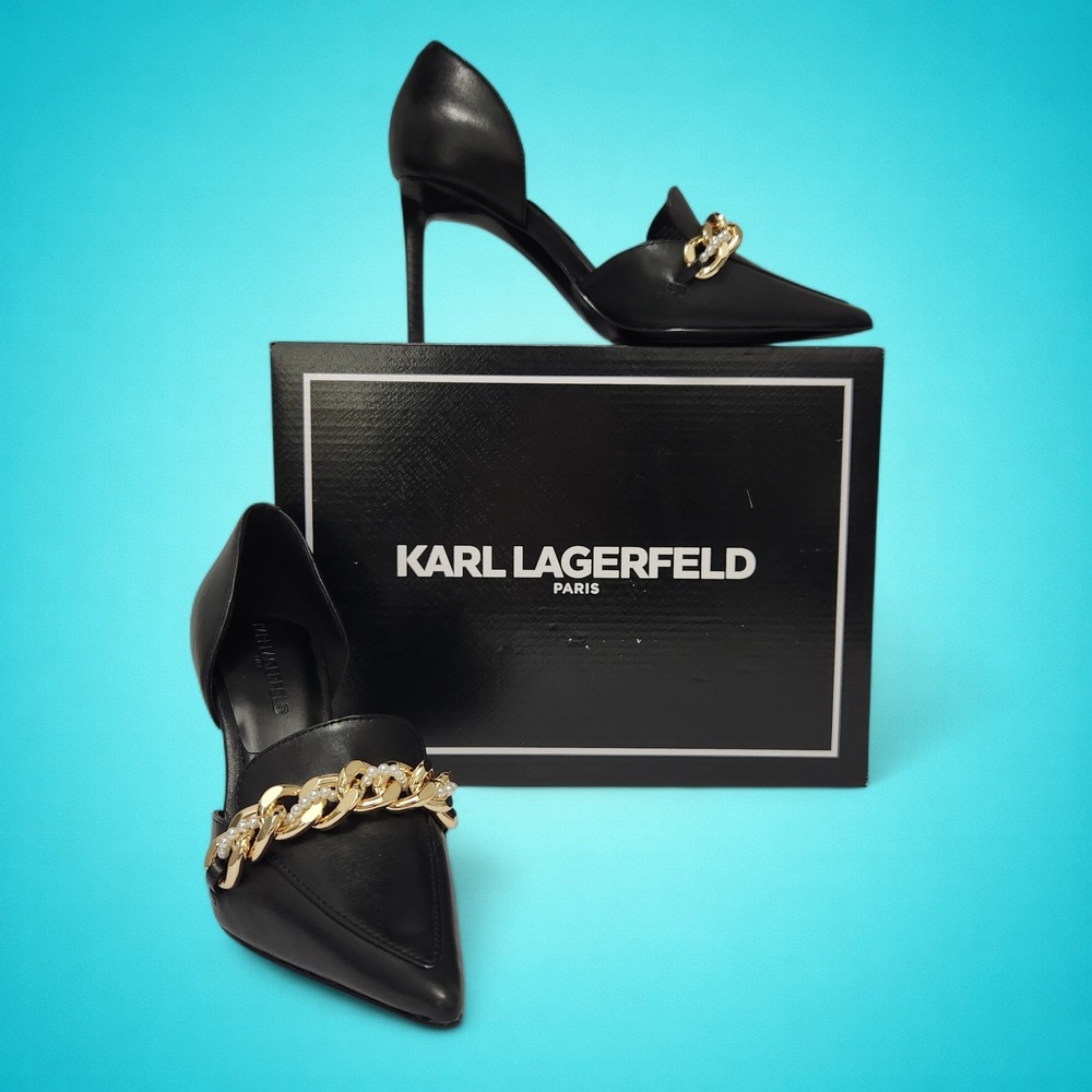 New Women's KARL LAGERFELD PARIS Black Shivani Pointed-Toe Pumps, Size 5